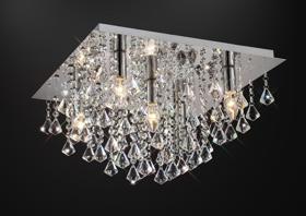 D0146  Acton Crystal Square Flush Ceiling 5 Light Polished Chrome